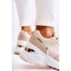 PG1 Ženske bež sportske cipele s sjajnim klin za aktivnosti zlatni 2