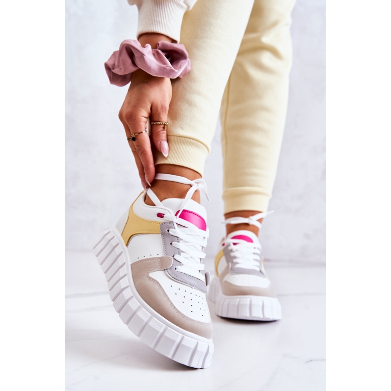 PS1 Ženske sportske kožne cipele u bijeloj i bež firentinskoj boji bijela žuta boja 1