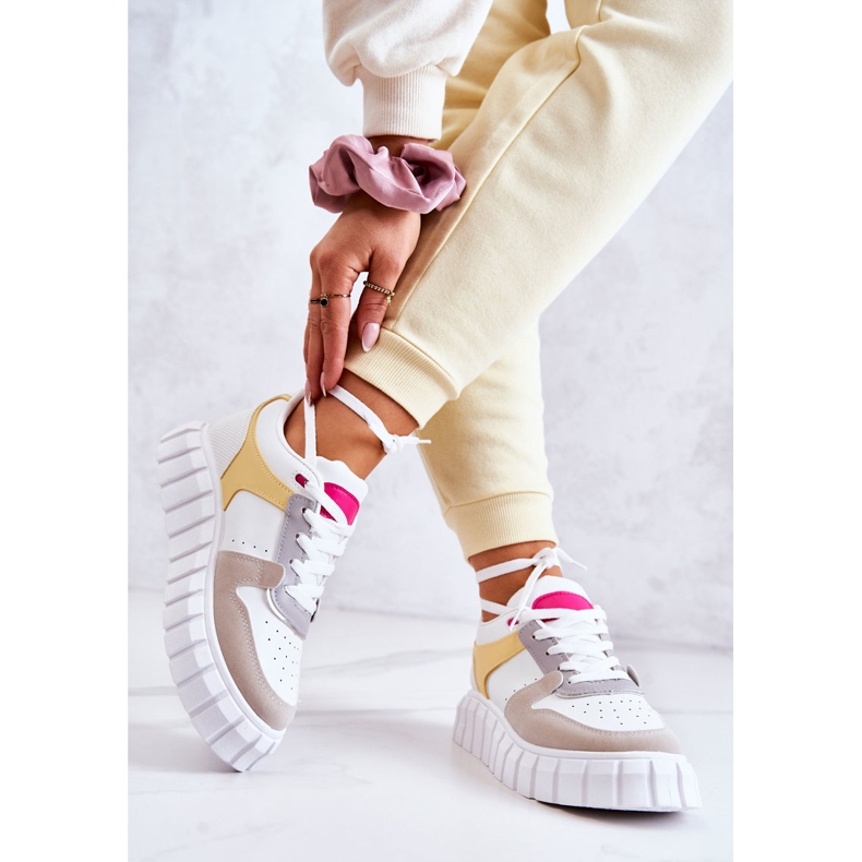 PS1 Ženske sportske kožne cipele u bijeloj i bež firentinskoj boji bijela žuta boja 2