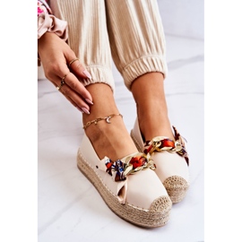 PS1 Ženske kožne espadrile s lančićem svijetlobež fancy 1