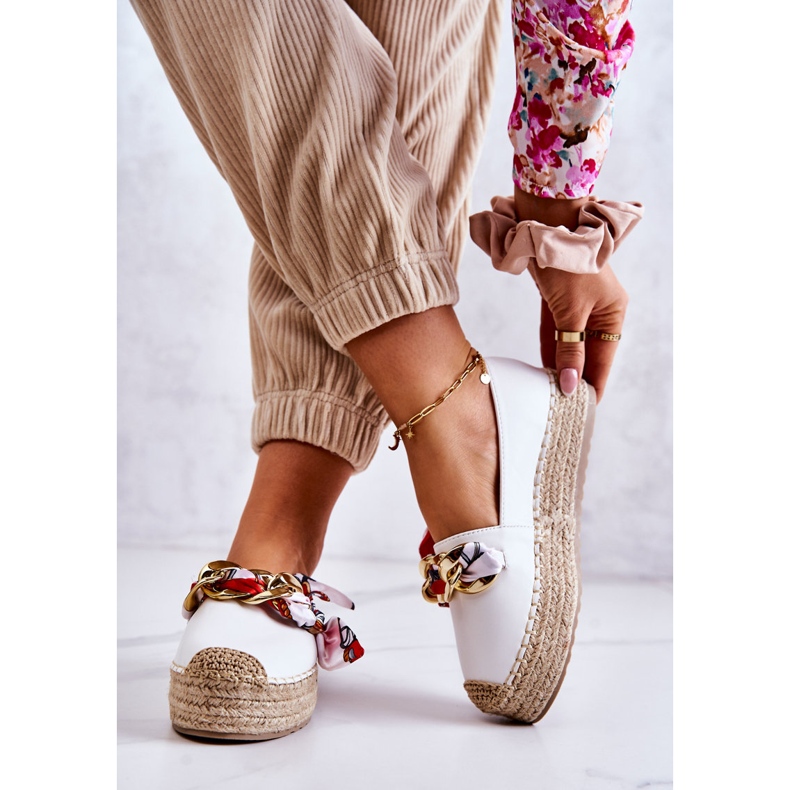 PS1 Ženske kožne espadrile s bijelim lančićem bijela 2