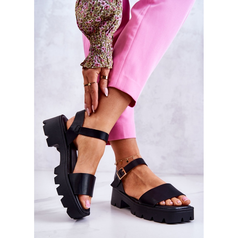 PS1 Kožne sandale na petu, crne sovjetske crna 2