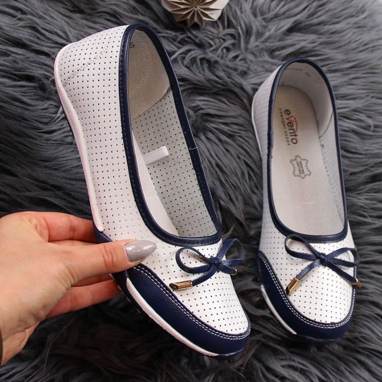 Ženske bijele kožne ažurne balerinke eVento 1