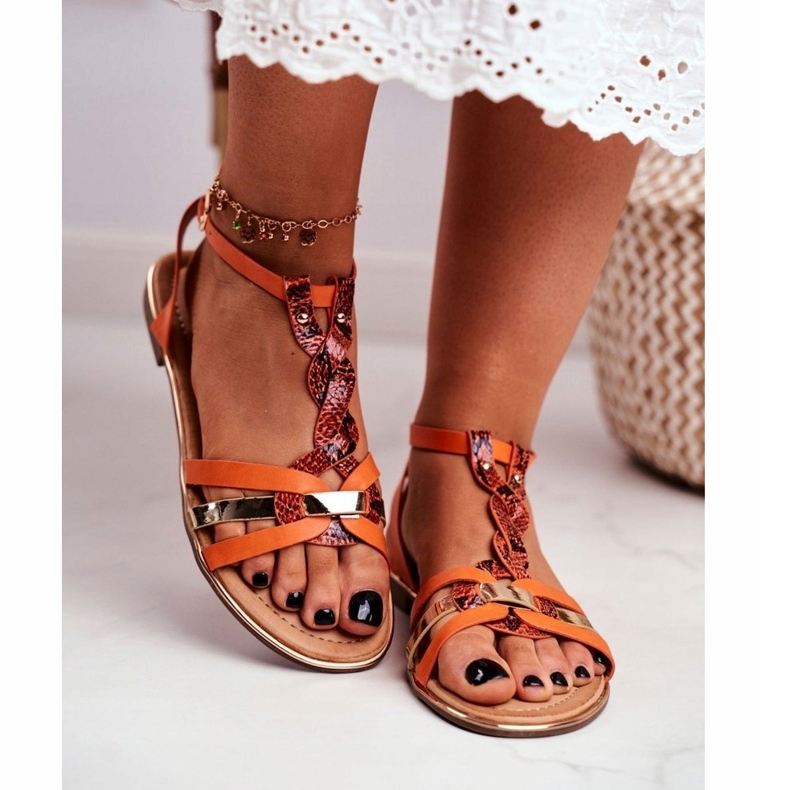 Ženske elegantne sandale narančaste zmije eko kože narančasta 3