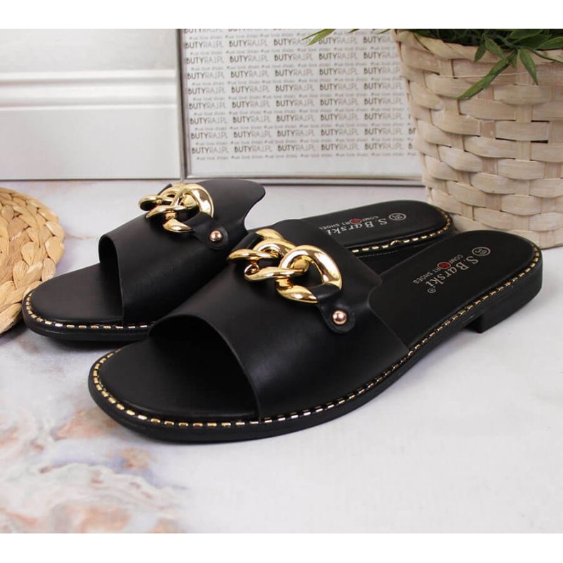 Crne papuče s lančićem W S. Barski crno 2