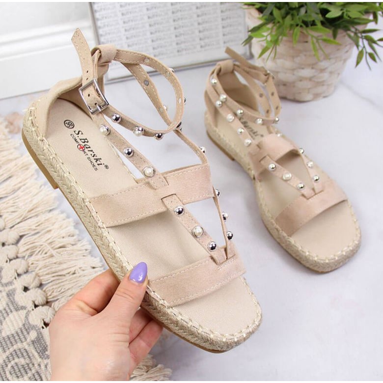 Sandale espadrile s bež biserima W S.Barski 1