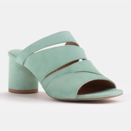 Marco Shoes Ženske kožne papuče, izrezane pruge zelena 1