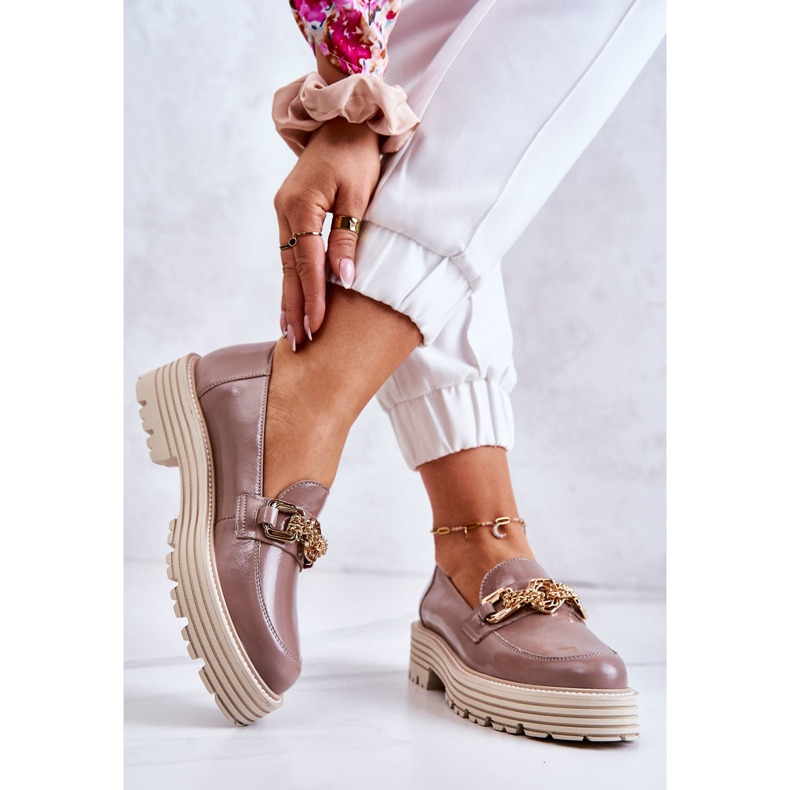 Ženske broge cipele Zlatna kožna dekoracija Laura Messi 2383 tamno bež 2