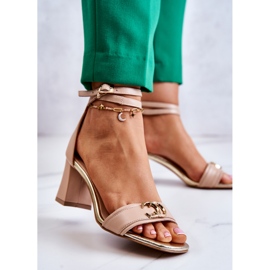 Kožne sandale na visoku petu Laura Messi 2425 bež 2