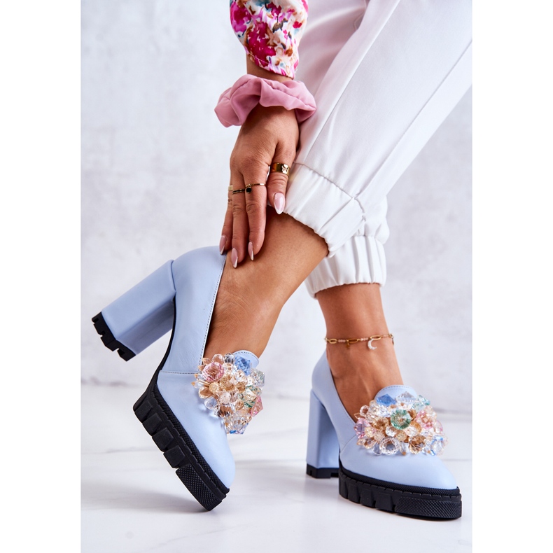 PA2 Elegantne pumpice s glatkim plavim ukrasom Caterine plava 2