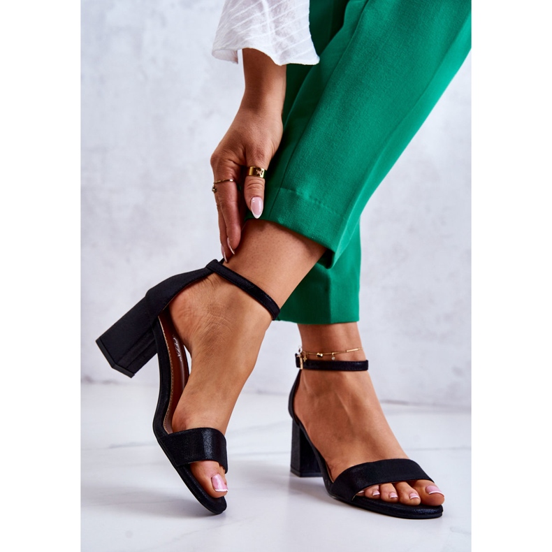 Vinceza Modne ženske sandale na petu crne Lucida crna 2