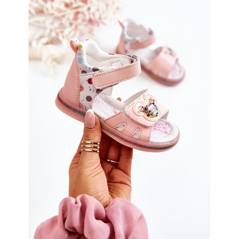 PJ2 Kožne dječje sandale ružičaste točkice ružičasta 1