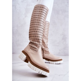 Ažurne kožne čizme s bež patentnim zatvaračem Lativia 2