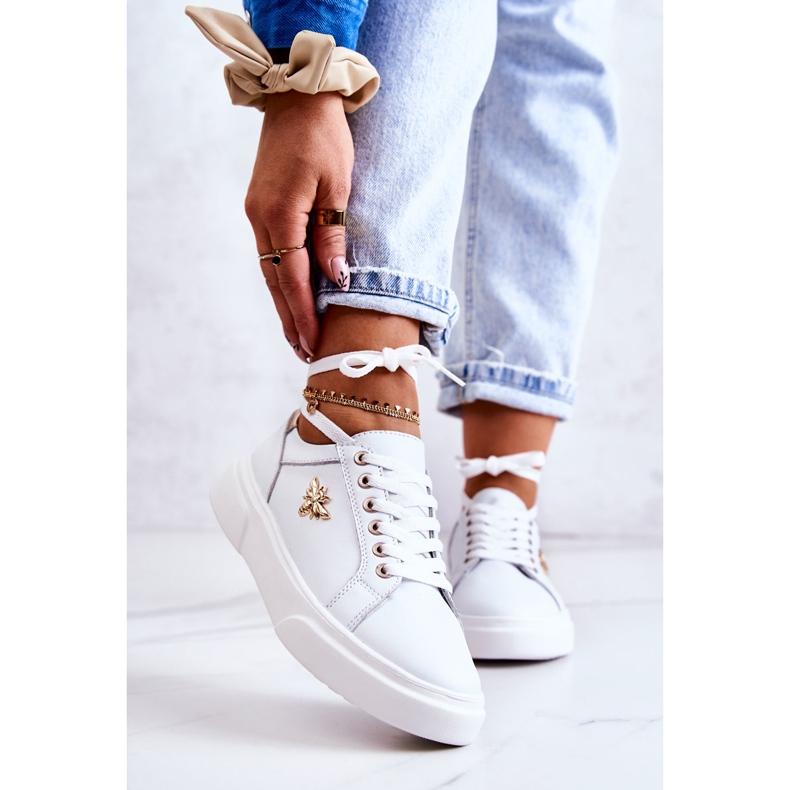 Vinceza Kožne sportske cipele s bijelim ukrasom Calerie bijela zlatna 1