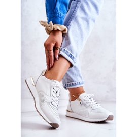 Vinceza Ženske sportske kožne tenisice bijele Horessa bijela zlatna 2