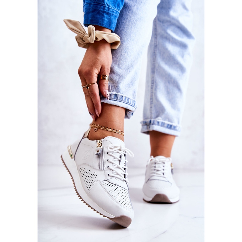 Vinceza Ženske sportske kožne tenisice bijele Horessa bijela zlatni 1