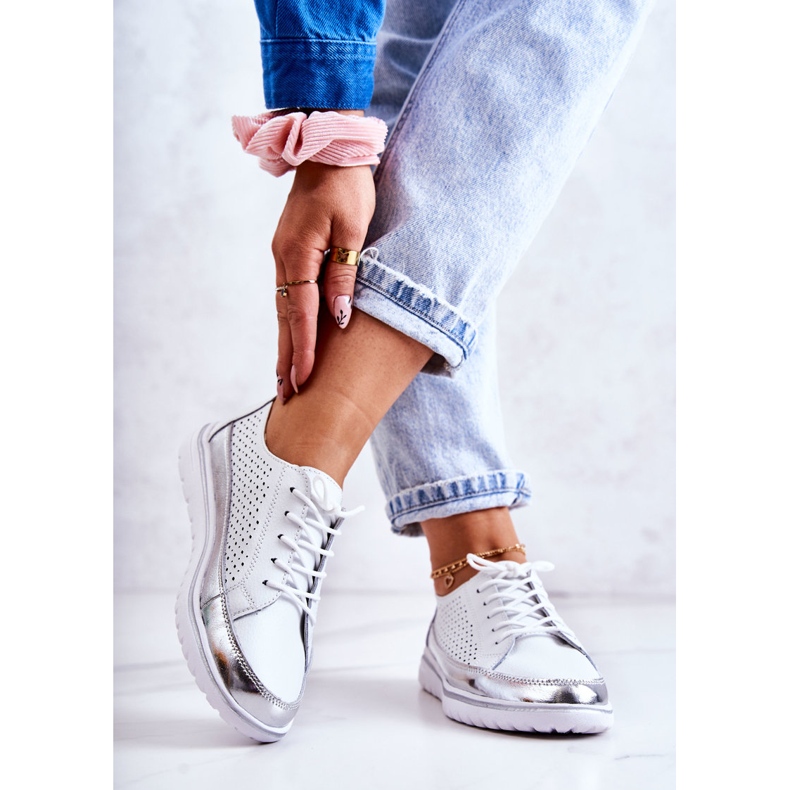 Vinceza Ženske ažurne cipele na platformi bijele Deloren bijela srebro 2