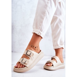 Ženske kožne papuče s kopčom La.Fi bež Nariss 2