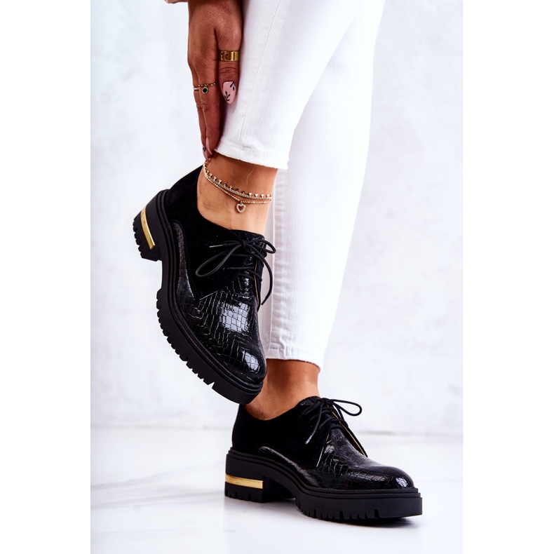 PA2 Ženske kožne cipele zavezane crni Merevin crna 2