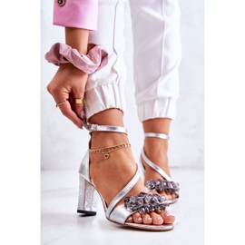 PA2 Ženske kožne sandale na visokoj peti Silver Torine srebro 1