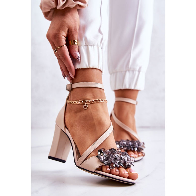 PA2 Ženske kožne sandale na visokoj peti bež Torine 1