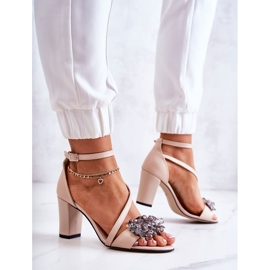 PA2 Ženske kožne sandale na visokoj peti bež Torine 2