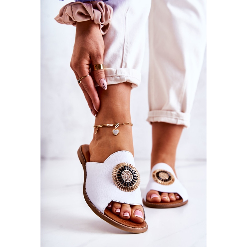 Modne kožne papuče Lewski Shoes 3132 / O White bijela 2