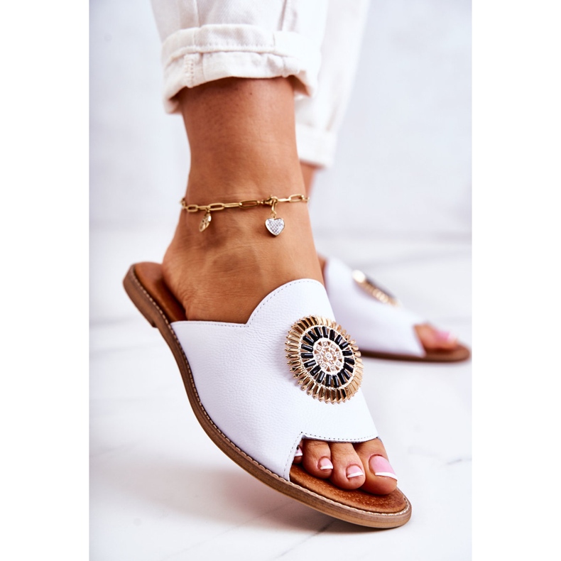 Modne kožne papuče Lewski Shoes 3132 / O White bijela 1