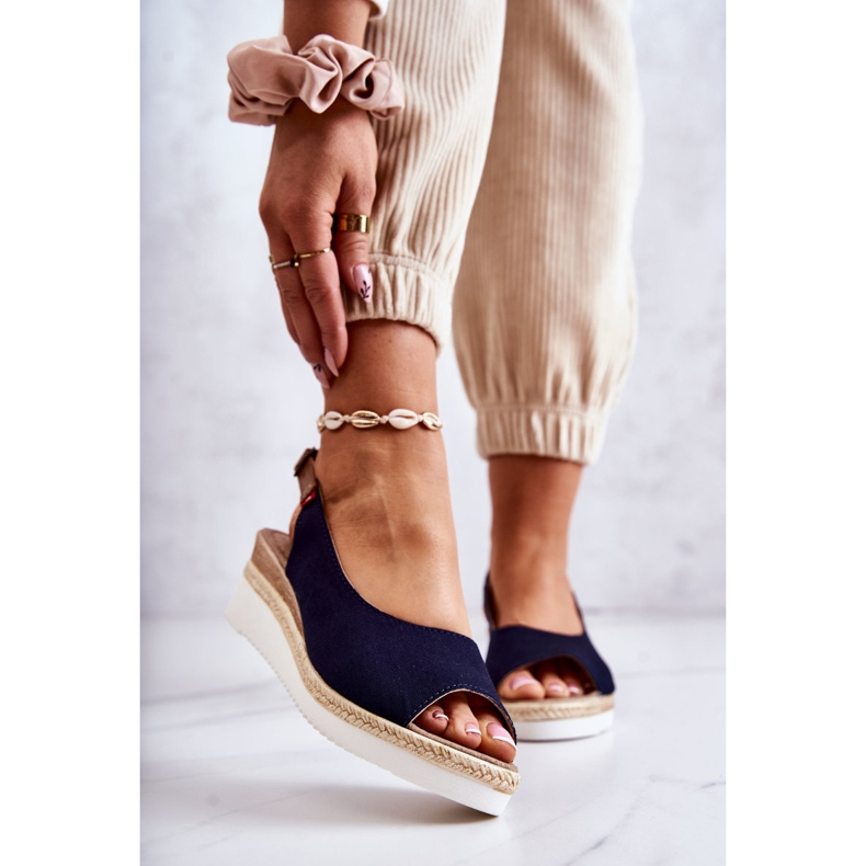 Ženske sandale na klin Big Star JJ276046 Mornarsko plave plava 1