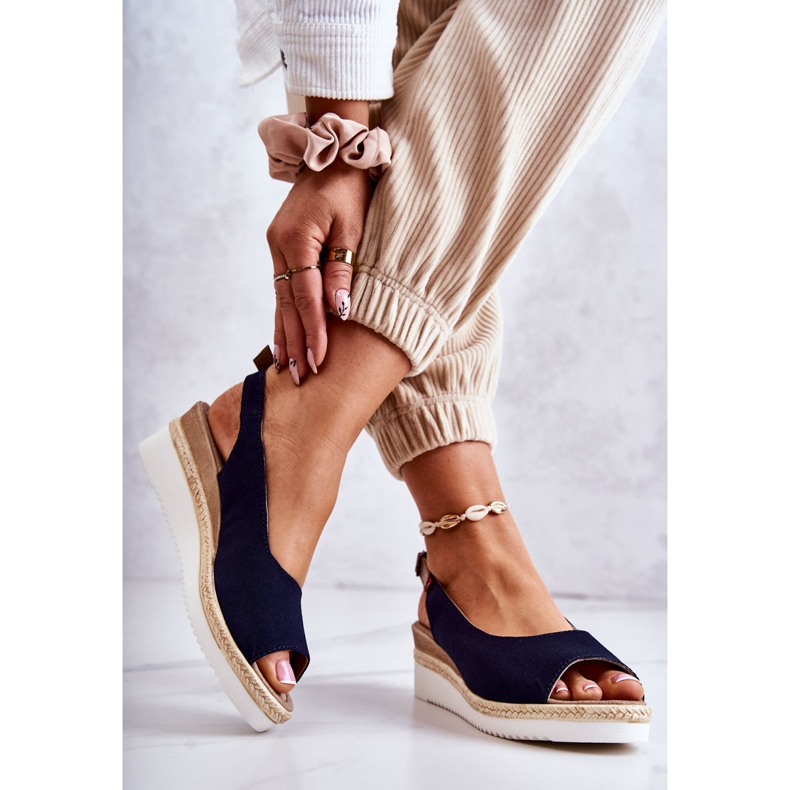 Ženske sandale na klin Big Star JJ276046 Mornarsko plave plava 2