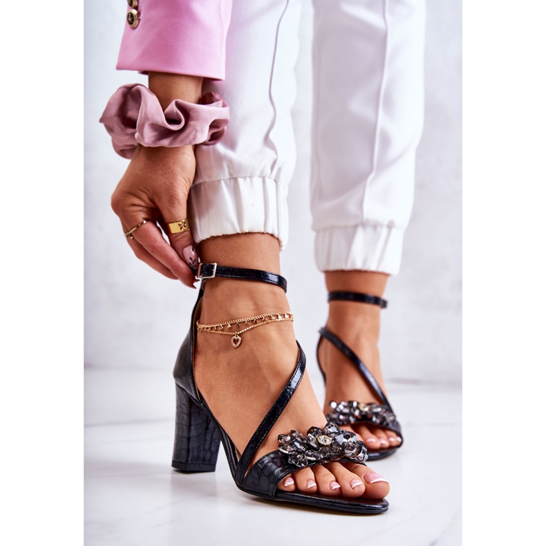 PA2 Ženske kožne sandale s kristalima crna Ramona 1