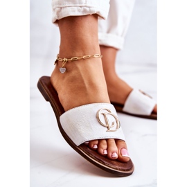 Kožne ženske papuče Nicole 2735 bijela i zlatna 2