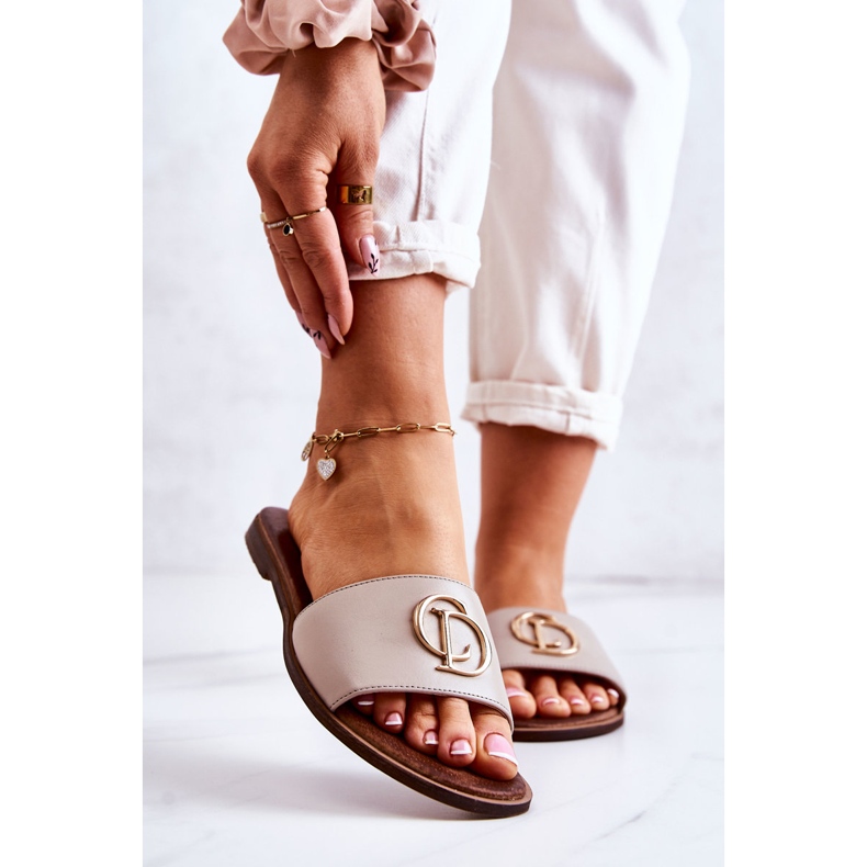 Kožne ženske papuče Nicole 2735 bež 1