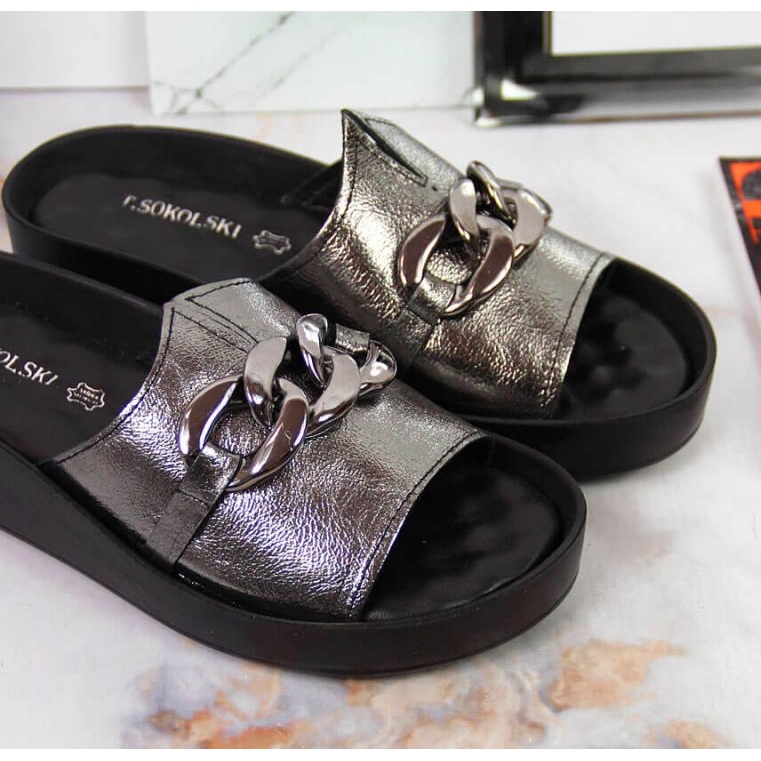 Kožne papuče s lančićem T.Sokolski W SCA161 srebrna srebro 2