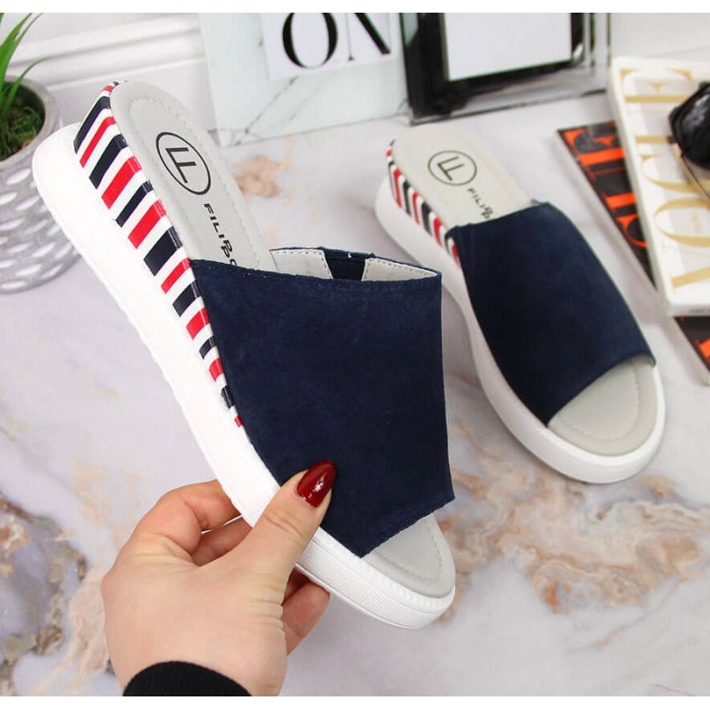 Kožne papuče na klin Filippo W PAW359 tamnoplave mornarsko plava 1