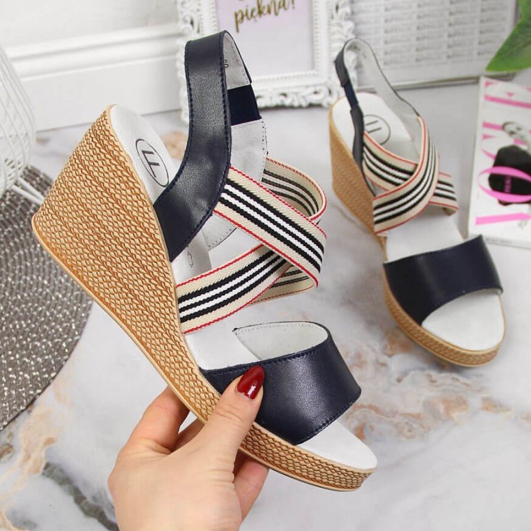 Kožne sandale na klin Filippo W PAW361 tamnoplave mornarsko plava 1