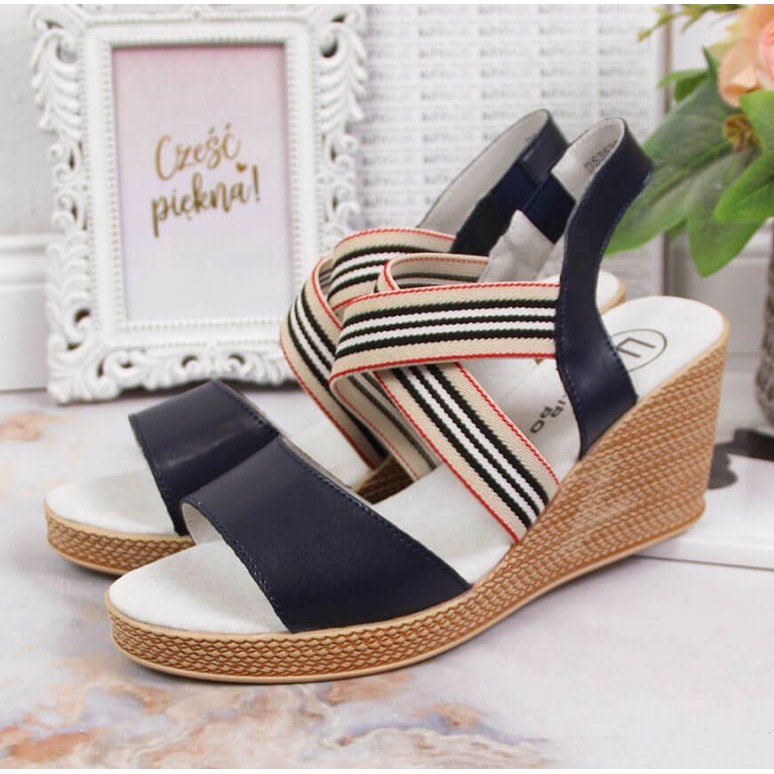 Kožne sandale na klin Filippo W PAW361 tamnoplave tamnoplava 2