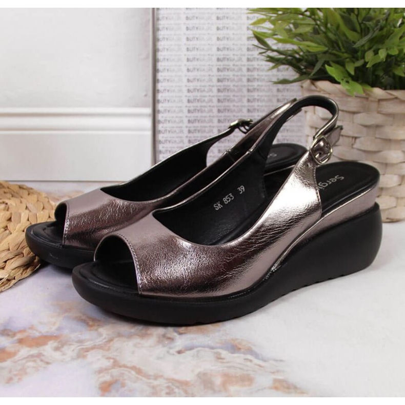 Sergio Leone W SK368B sandale na klin srebrne boje 2