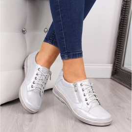 Kožne ženske cipele sa patentnim zatvaračem, srebrne Helios 357 srebro 1