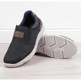 Muške ažurne kožne cipele, tamnoplave Rieker 16455 plava 2