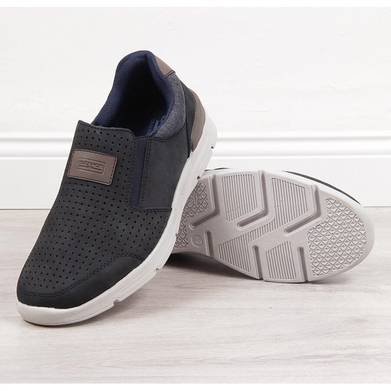 Muške ažurne kožne cipele, tamnoplave Rieker 16455 plava 2