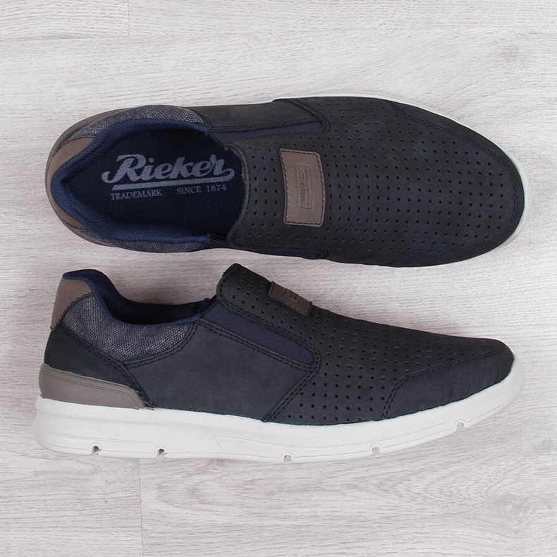 Muške ažurne kožne cipele, tamnoplave Rieker 16455 plava 1