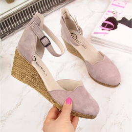 Kožne ženske sandale na klin, prljavo roze Filippo ružičasta 2