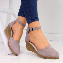 Kožne ženske sandale na klin, prljavo roze Filippo ružičasta 1