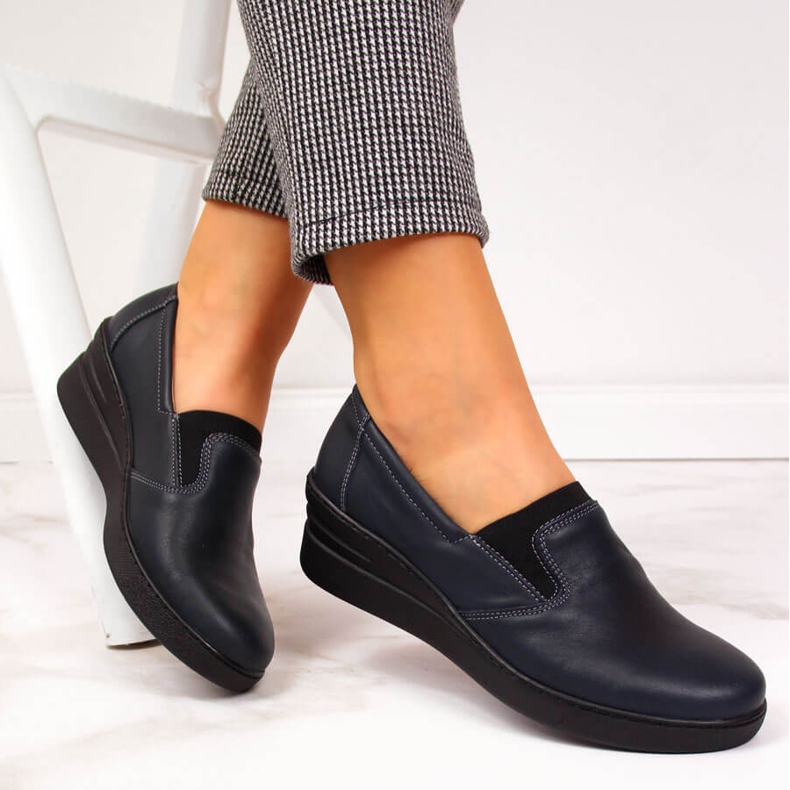 Udobne ženske kožne cipele Helios 349 tamnoplave mornarsko plava 1