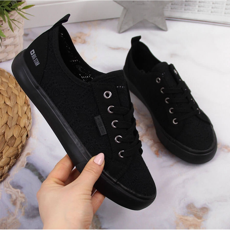 Niski čipkani tekstilni crni Big Star JJ274064 crna 1