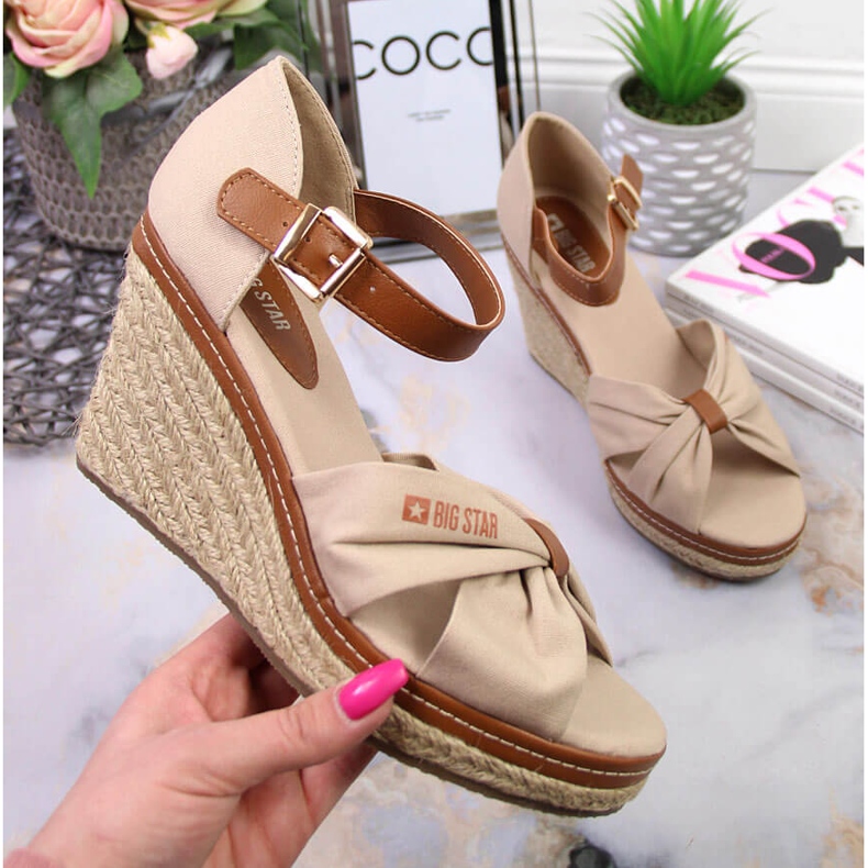 Sandale espadrile na bež klin Big Star JJ274939 1