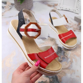 Ženske sandale na klin Rieker 67476-33 bijela crna crvena višebojan 1