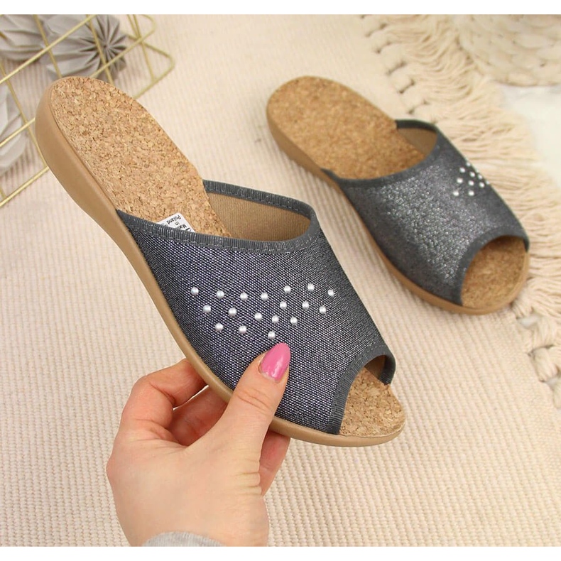 Ženske kućne papuče, otvoreni prst, sivi Befado siva 1