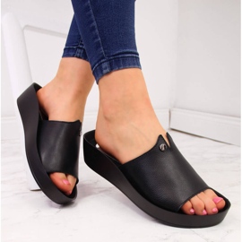 Ženske crne kožne papuče Filippo platforma crno 1